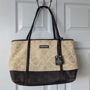 Dana Buchman Large Straw Classic Shoulder Tote Purse Tan Brown Woven Handbag